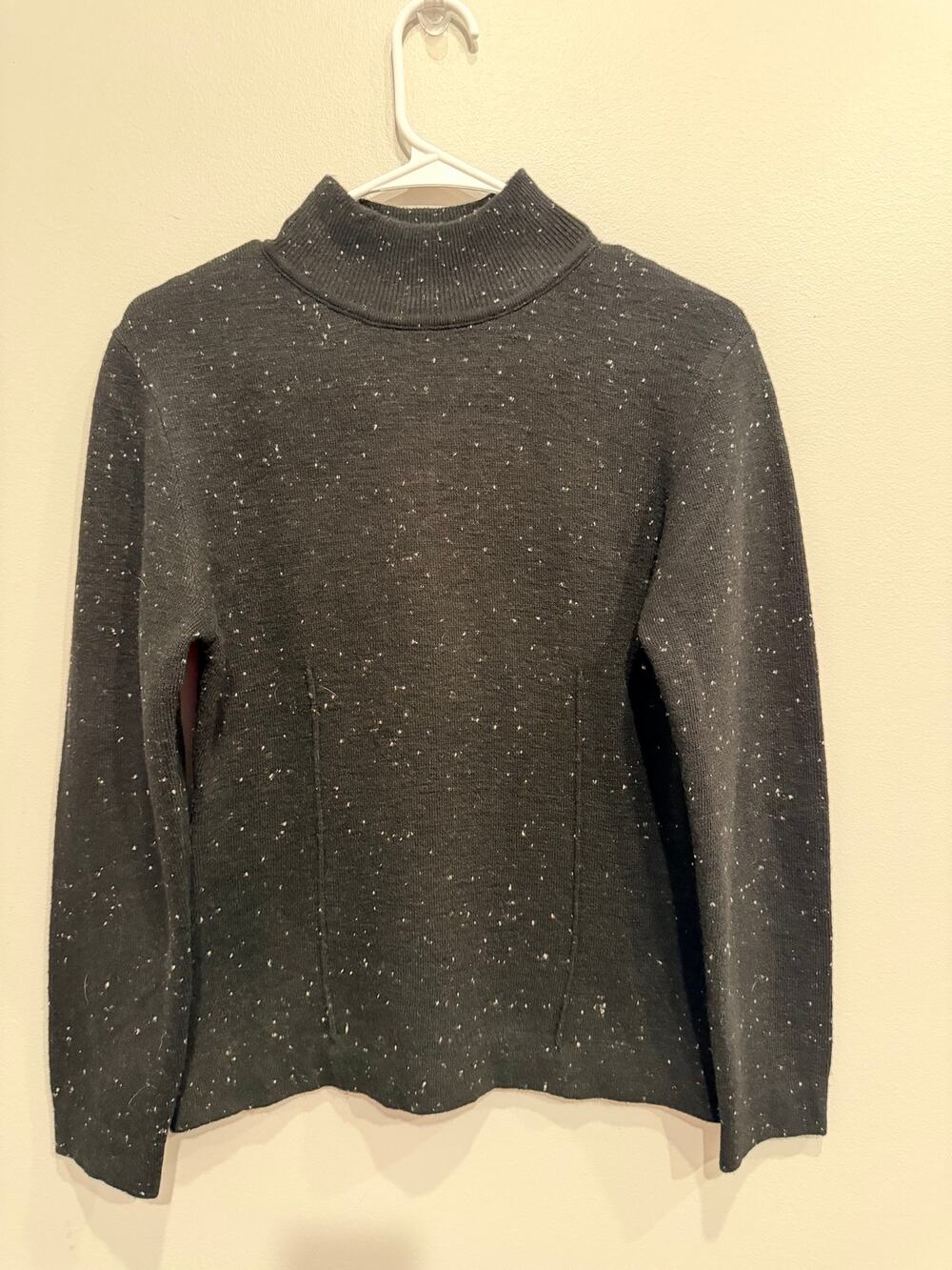 Zara Knit Mock Neck Sweater M Black White Speckle Neutrals Cozy Minimalist
